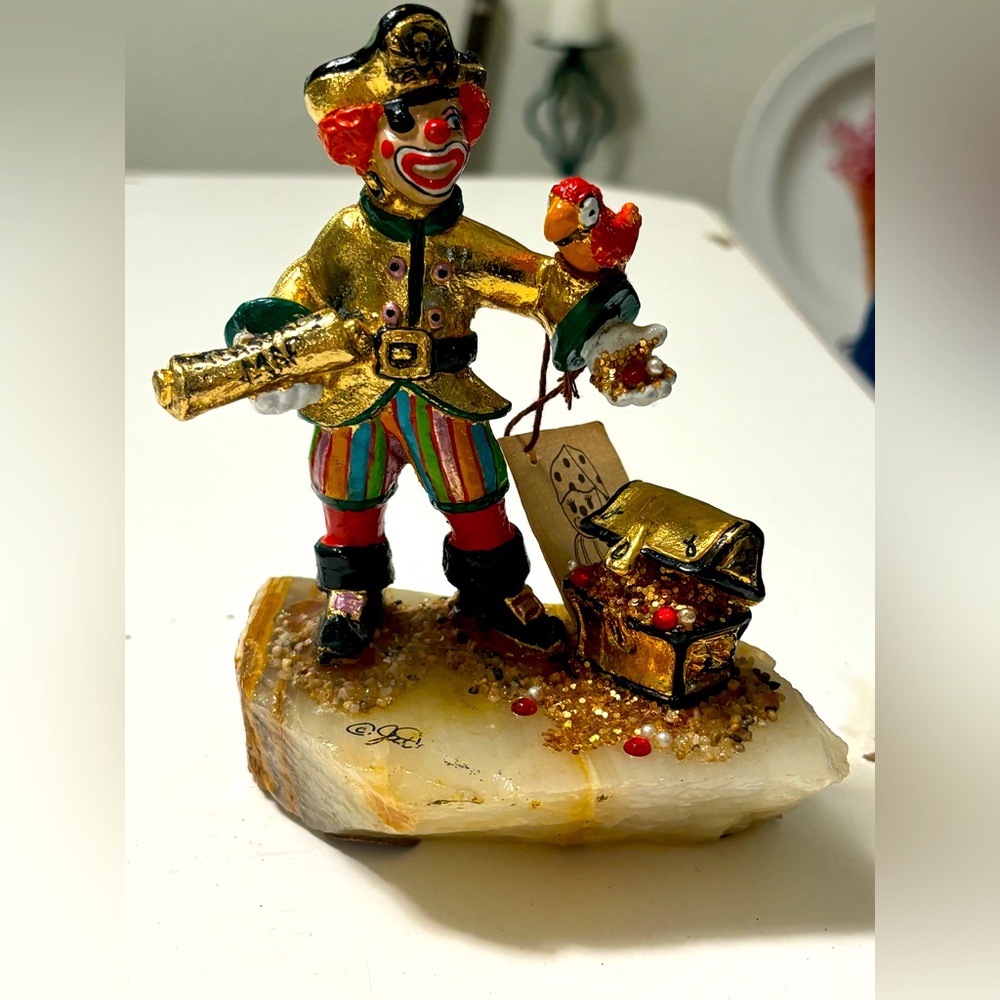 CLOWN FIGURINE SIGNED JUDI ORIGINALS OF CALIFORNIA 24K GOLD PLATED HAND PAINTED